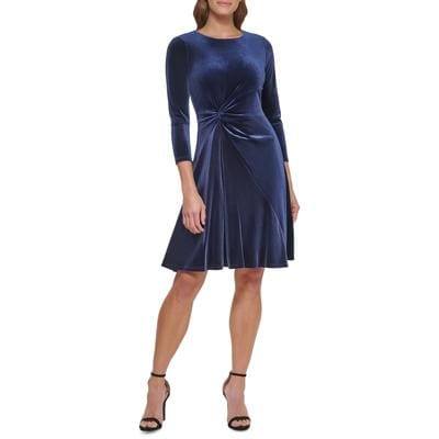 DKNY 34-Sleeve Velvet A-Line Dress Midnight 4