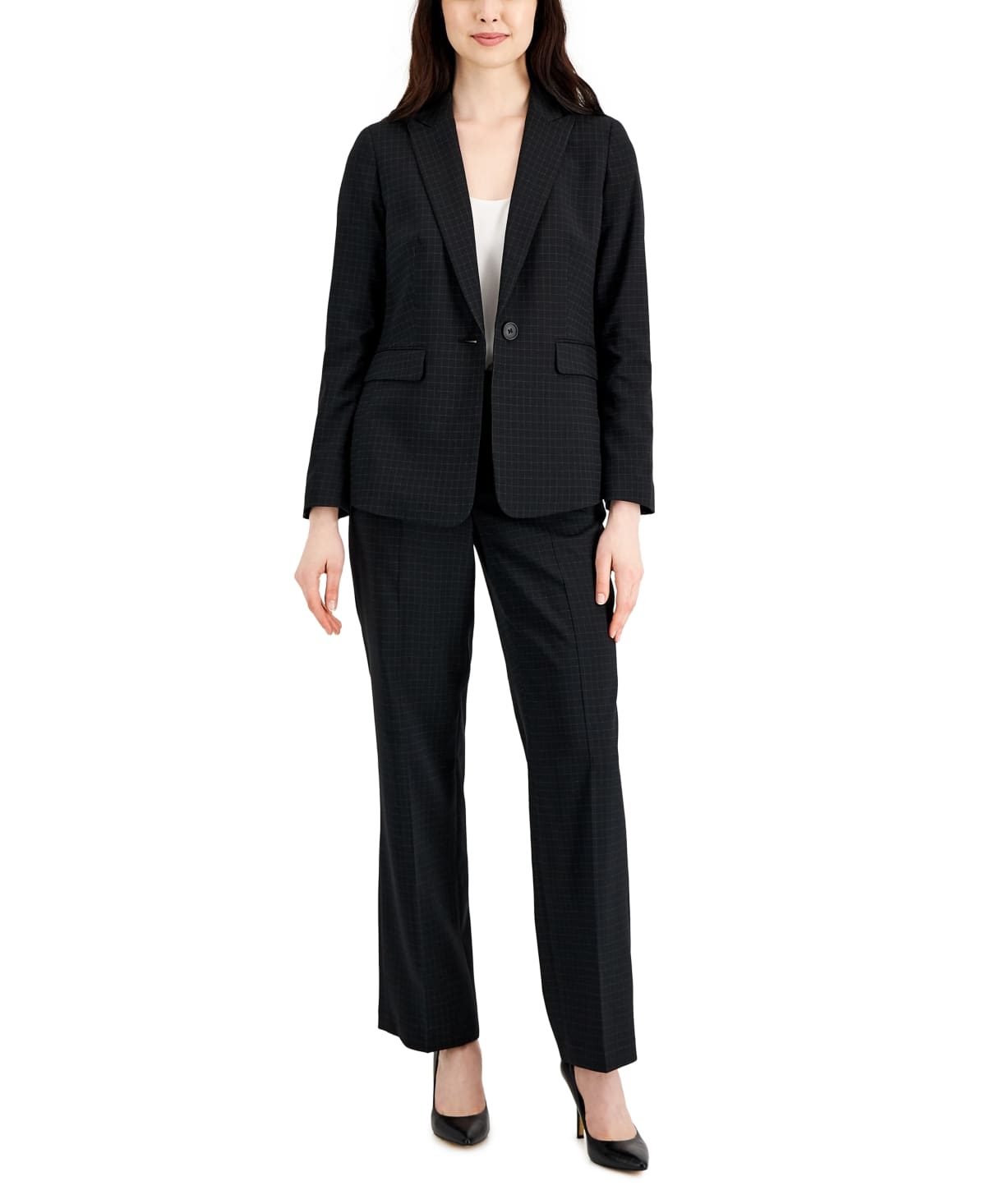 Le Suit Womens Flap Pocket Pantsuit BlackLight Loden 10