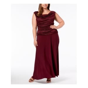 R M Richards Plus Size Ruched Glitter Gown Berry 22W